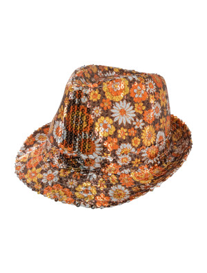 Hut Fedora Pailletten Blumen braun/gold one size