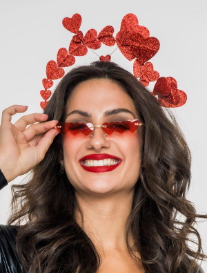 Haarreif mit Herzen Glitzer rot