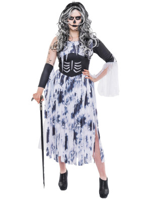 Hexen Kostüm für Unisex | Kleid lang mit Fransen 2-tlg. schwarz/weiß | Halloween Kostüm | Deiters