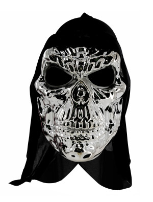 Maske Totenkopf mit Haube silber