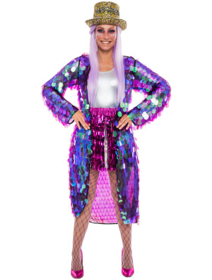Mantel lang mit großen Pailletten lila/grün 2XL/3XL