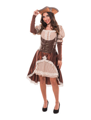 Kleid Steampunk braun 3XL