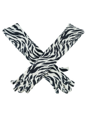 Handschuhe Samt 52cm Zebra schwarz/weiß