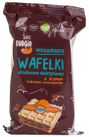Wafelki Wegańskie Słodzone Daktylami z Kremem Kakaowo-Orzechowym 120g
