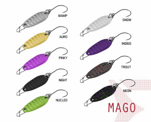 Cuillère ondulante Delphin MAGO 2g NEON Hook #8 Silver, Gray, Green 2g NEON Hook #8