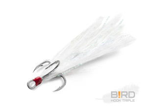 Delphin B!RD Hook TRIPLE / 3pcs plumes blanches #4 Beige, Gray, Gold plumes blanches #4