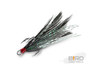 Delphin B!RD Hook TRIPLE / 3pcs plumes noires #4 Silver, Gray plumes noires #4