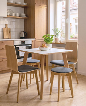 Premium - Stół Laminowany Kwadratowy Bukowe Nogi Biały Blat