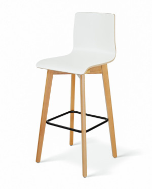 Premium - Hoker krzesło barowe drewniane białe niskie wysokość 73 cm Luka W