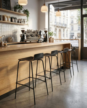 Premium - Hoker krzesło barowe do restauracji kawiarni drewniane metalowe nogi Spin Deltachairs