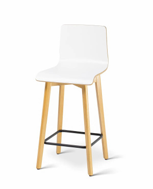 Premium - Hoker krzesło barowe drewniane białe niskie wysokość 65 cm Luka W