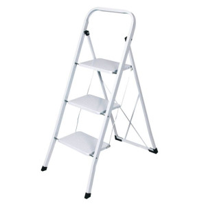 Dema Escabeau en acier 3 marches pliable -- Blanc - Echelle
