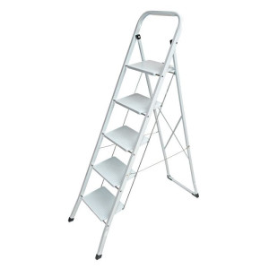 Dema Escabeau en acier 5 marches pliable blanc - Echelle