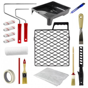 Dema Set pour peinture 17 pièces - Bac, rouleau, pinceau, bâche