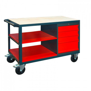 Guede SRO Etabli mobile 4 tiroirs - 2 étagères - 1280 x 600 x 850 mm