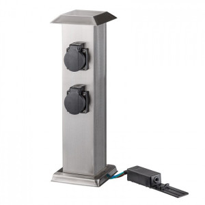 Dema Colonne multiprise pour jardin - carrée - inox - 4 prises
