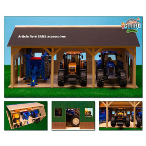 Dema Hangar en bois pour 3 tracteurs - 78 x 55 x 38 cm - Ferme 1:16