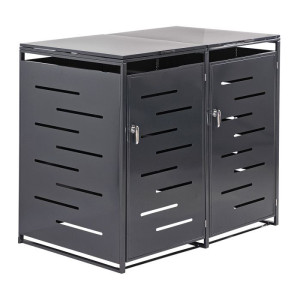 Dema Cache poubelle extérieur - pour 2 poubelles - anthracite