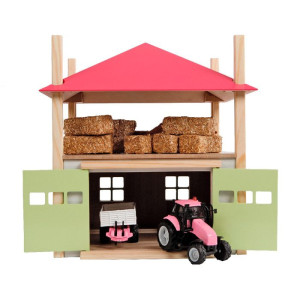 Dema Grange à foin en bois - toit rose - 31,5 x 31,5 x 33 cm - Ferme 1:32