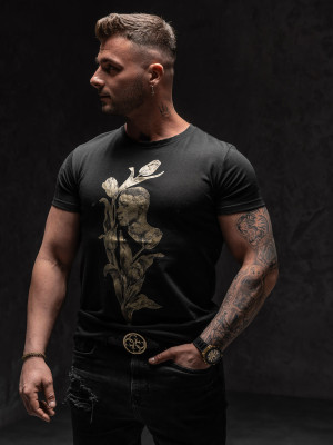 Czarny T-shirt męski z nadrukiem Denley Y70052