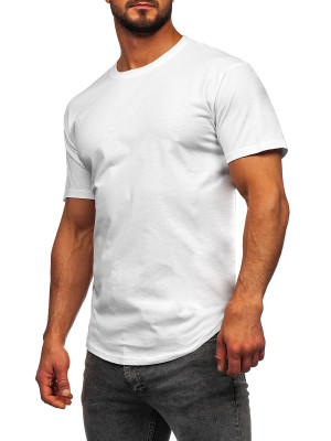 Biały długi t-shirt męski bez nadruku Bolf 14290