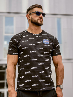 Czarny t-shirt męski z nadrukiem Denley 14950A