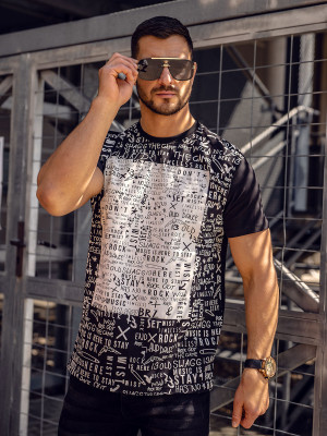 Czarny bawełniany t-shirt męski z nadrukiem Bolf 1173A