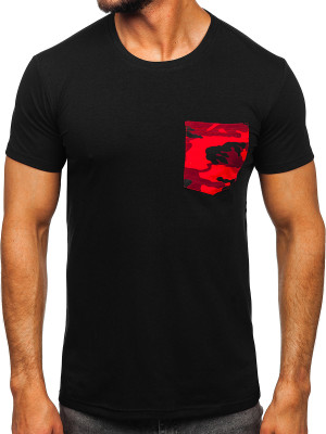 Czarny t-shirt męski z kieszonką z nadrukiem moro Denley 8T85