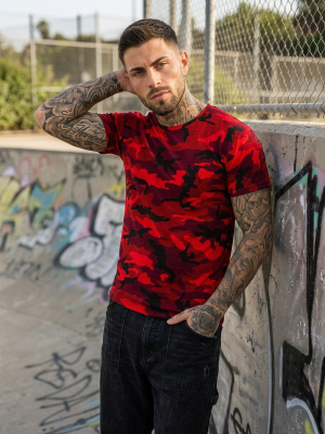 Czerwony t-shirt męski moro Denley S807