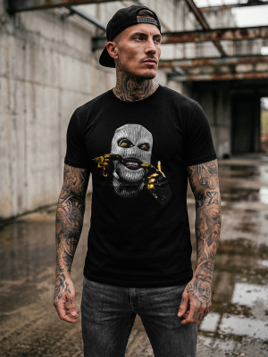 Czarny bawełniany t-shirt męski z nadrukiem Bolf 142172