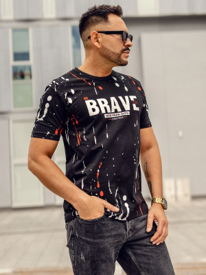 Czarno-czerwony bawełniany t-shirt męski z nadrukiem Bolf 14727