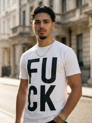 T-shirt męski bawełniany z nadrukiem biały Bolf Fabio