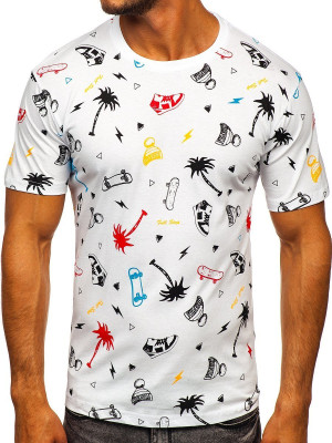 Biały bawełniany t-shirt męski z nadrukiem Bolf 1150