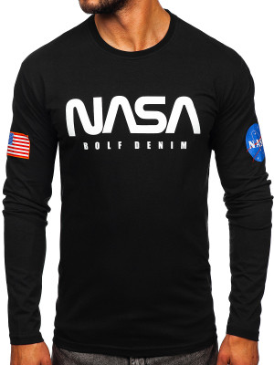 Czarny longsleeve męski z nadrukiem Bolf 146748