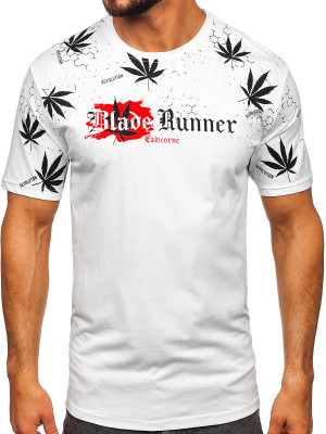 Biały bawełniany t-shirt męski z nadrukiem Bolf 14744