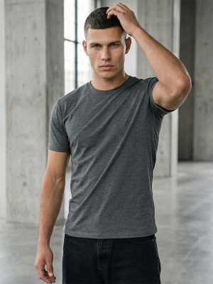 Antracytowy bawełniany bez nadruku t-shirt męski Denley 0001