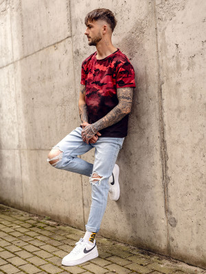 Czerwony t-shirt męski z nadrukiem moro Denley S808