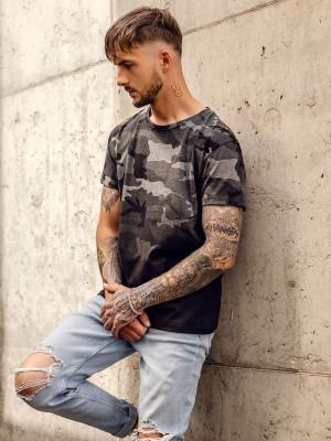 Grafitowy t-shirt męski z nadrukiem moro Denley S808