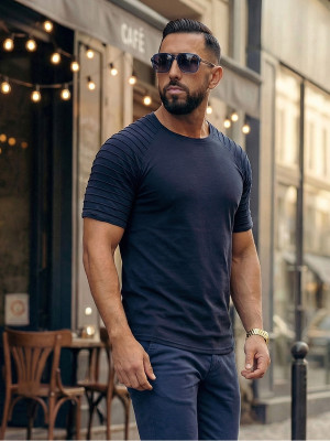 Granatowy bez nadruku t-shirt męski Denley 8T88