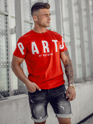 Czerwony bawełniany t-shirt męski z nadrukiem Bolf 1180A