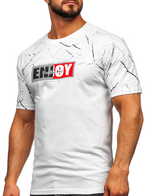 Biały bawełniany t-shirt męski z nadrukiem Bolf 147737
