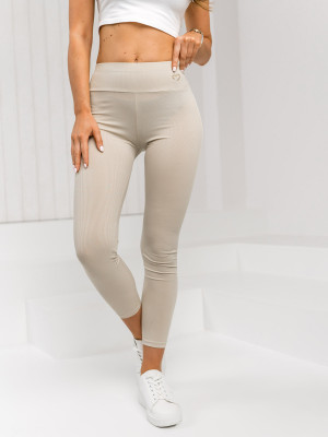 Ecru prążkowane legginsy damskie Denley W7903A1