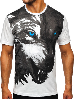Biały bawełniany t-shirt męski z nadrukiem Denley 5041