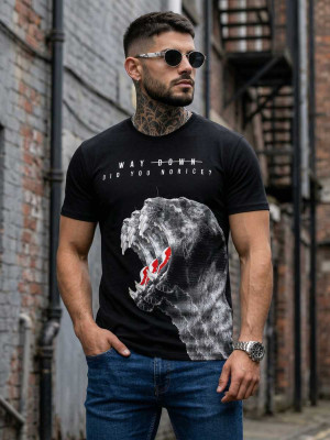 Czarny T-shirt męski z nadrukiem Bolf 181519
