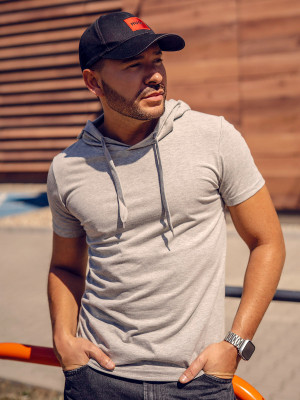 Szary bez nadruku t-shirt męski z kapturem Denley 8T89A