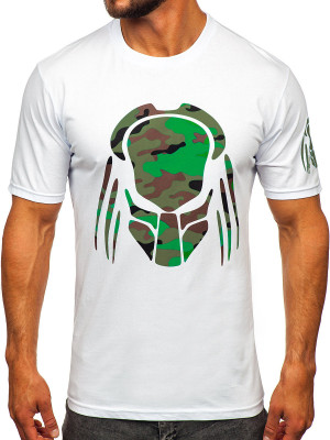 Biały bawełniany t-shirt męski z nadrukiem Bolf 192379