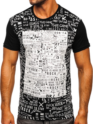 Czarny bawełniany t-shirt męski z nadrukiem Bolf 1173