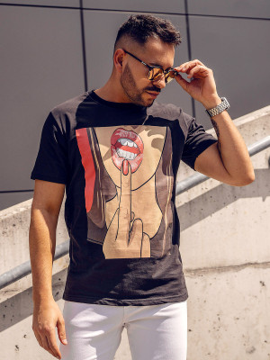T-shirt męski bawełniany  z nadrukiem czarny Bolf Giorgio