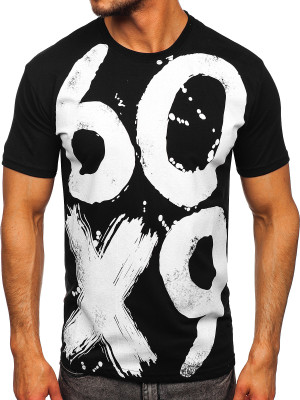 Czarny bawełniany t-shirt męski z nadrukiem Bolf 0303