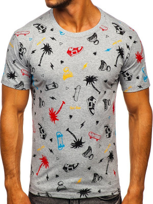 Szary bawełniany t-shirt męski z nadrukiem Bolf 1150